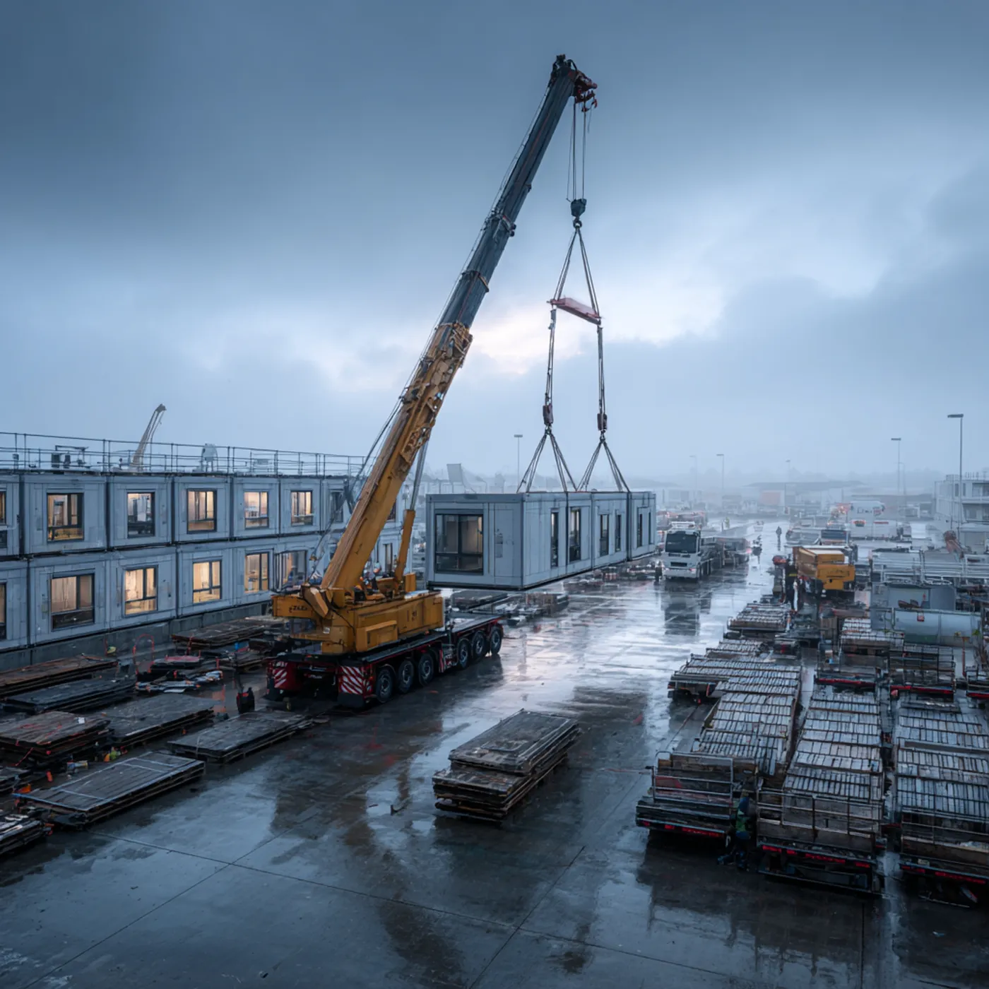 Assemblage de modules préfabriqués sur un site de construction